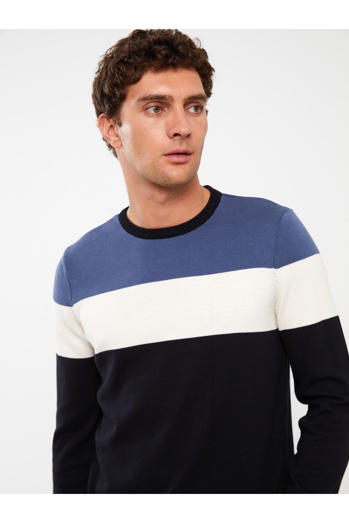 LC Waikiki-Ανδρικό Πλεκτό Πουλόβερ - Crew Neck, Μακρύ μανίκι, Color Block 2