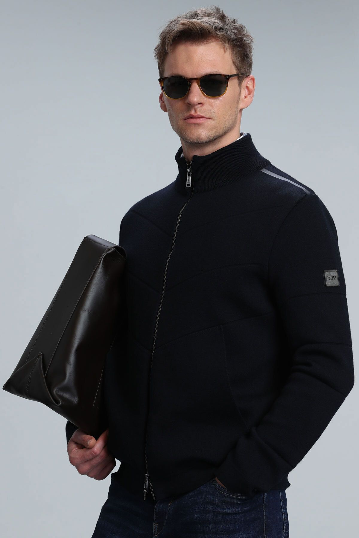 Lufian-Royal Men's Cardigan Navy Blue 3