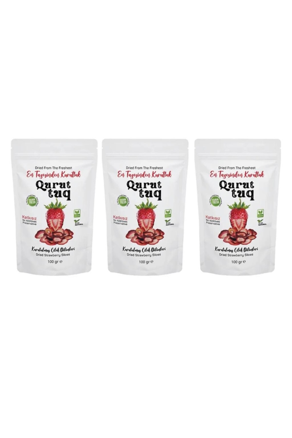 quruttuq Avantajlı En İyi 3'lü Kuru Çilek Dilimleri 100GRx3 - Sun Dried %100 Doğal-Katkısız - Şeker İlavesiz