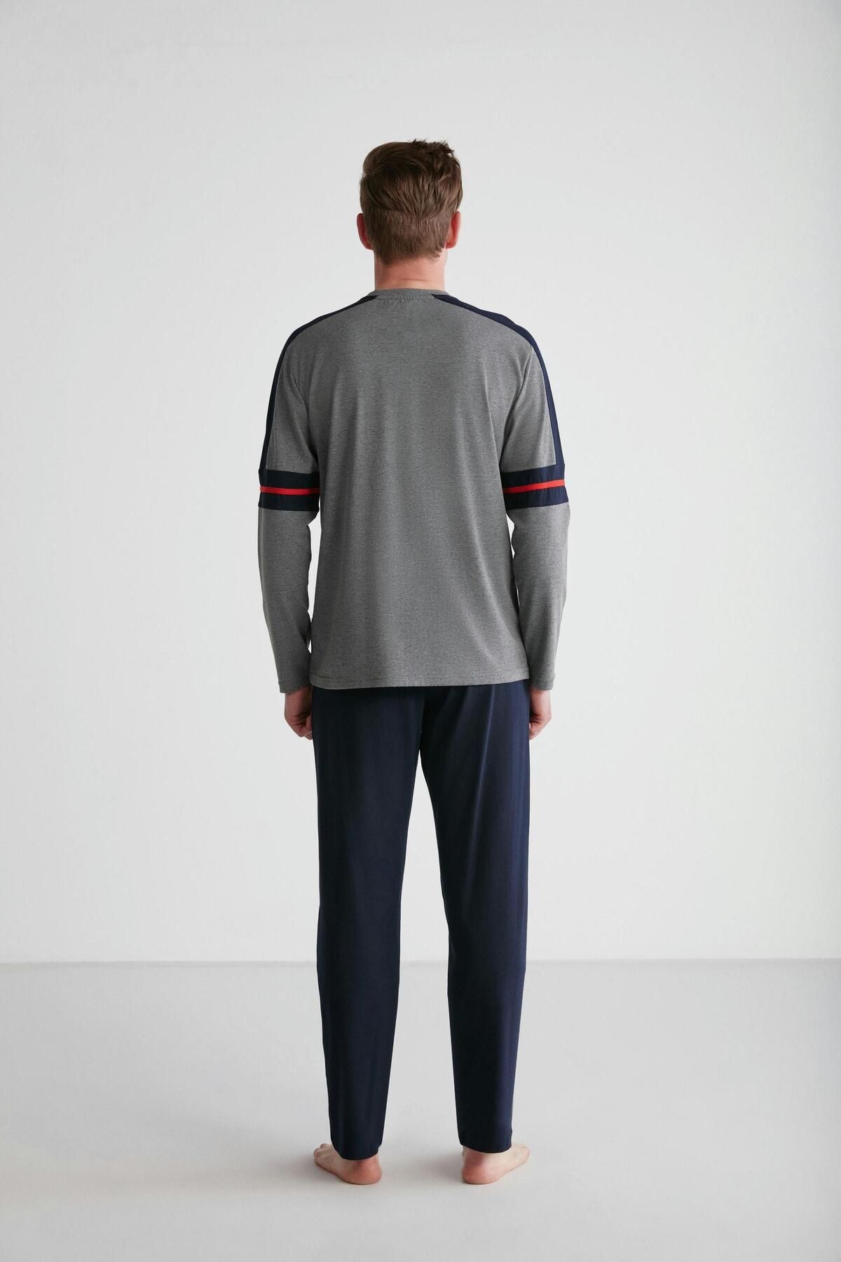 ست پیژامه خاکستری مردانه لباس خواب یقه گرد آنتراسیت ملانژ U.S. Polo Assn.