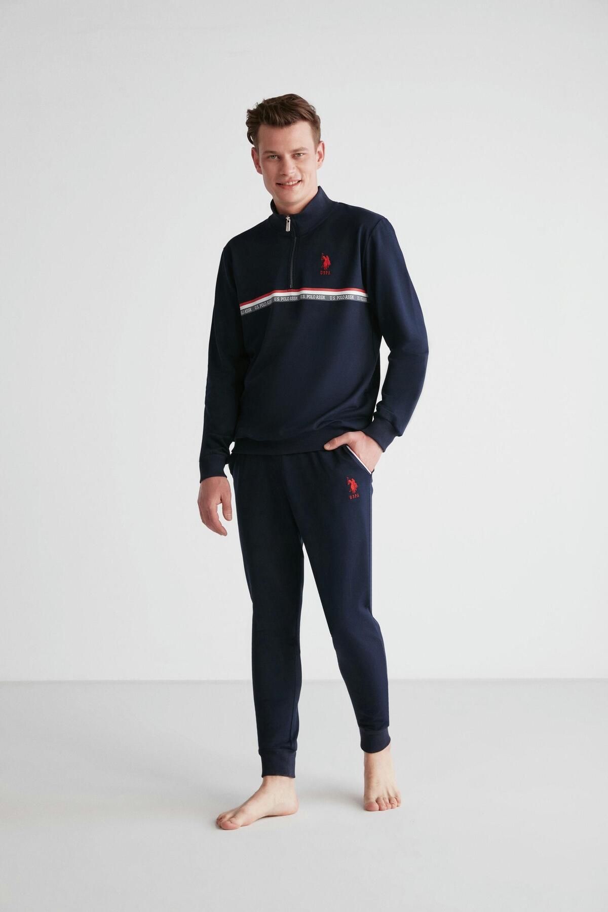 U.S. Polo Assn. ست لباس خواب یقه گرد مردانه آبی سرمه ای