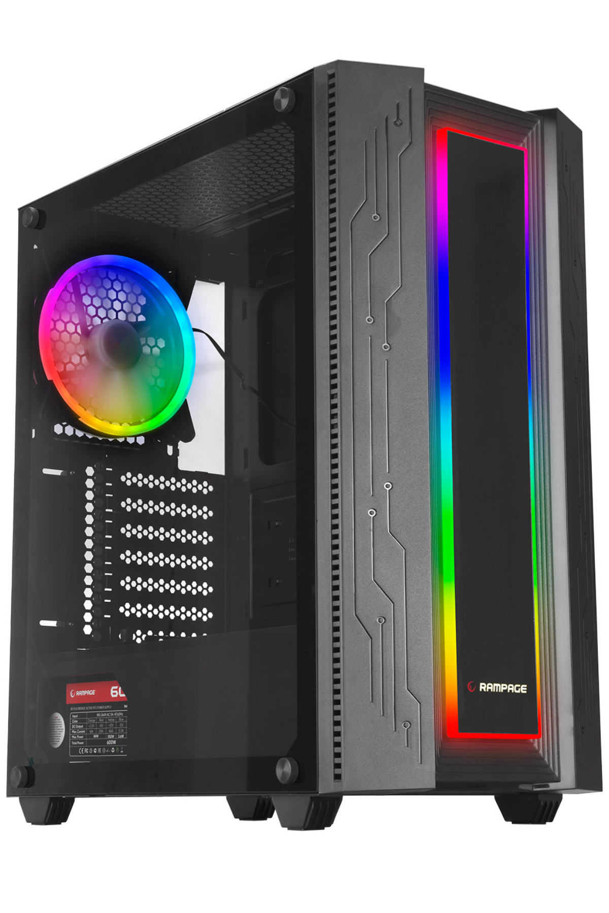 Rampage Grand 600w 80 Plus Bronze Temper Camlı 14cm Rgb Fan Led Şeritli Gaming Oyuncu Kasası