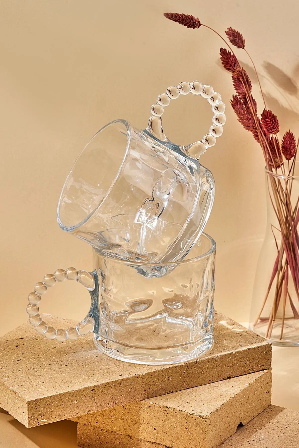 B.A.Y.NUVOLA Ringo Stone Set of 2 325 ml Glass Mug with Beaded