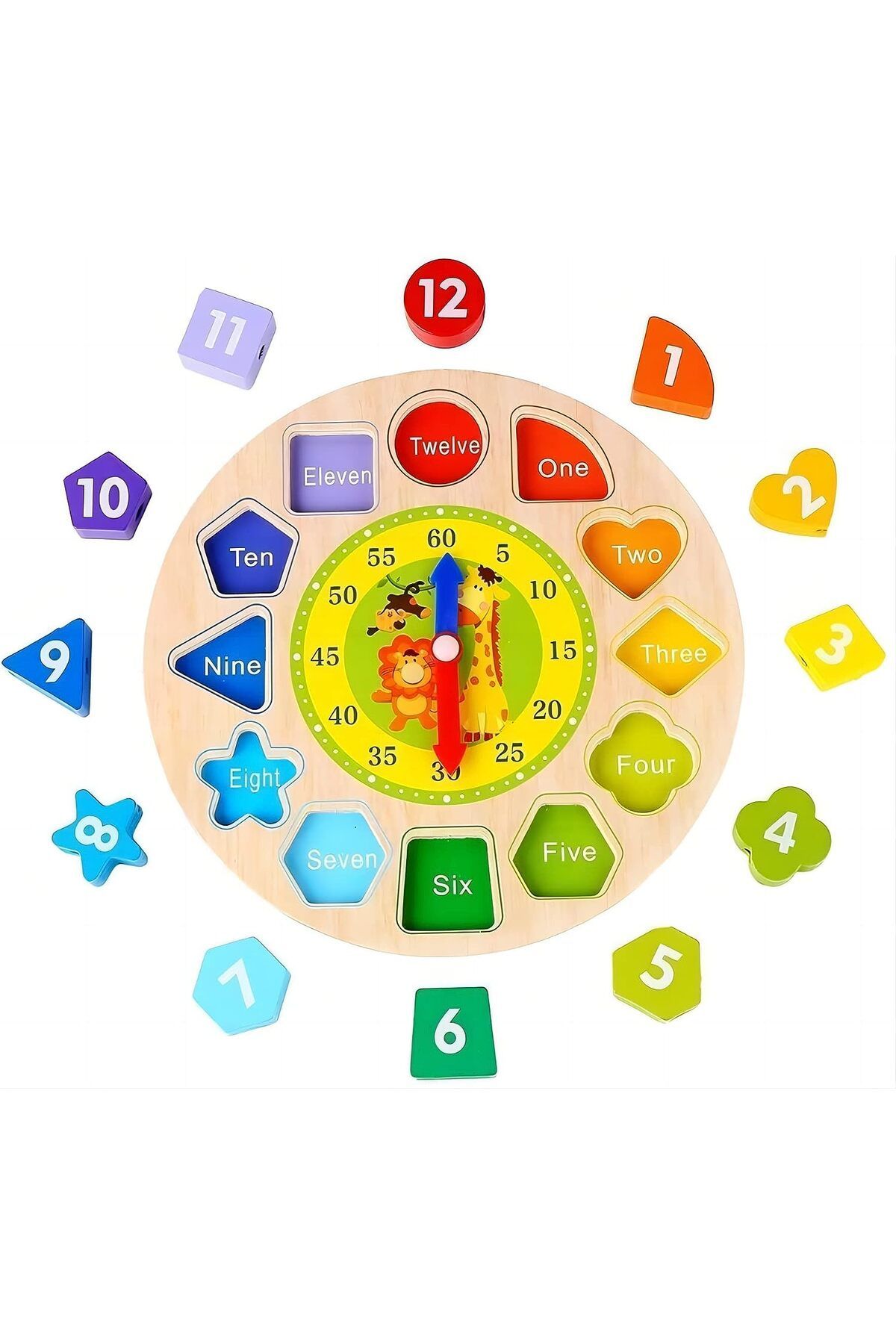 Afunti-wooden board clock puzzle game teaching with block sorting numbers and shapes 3