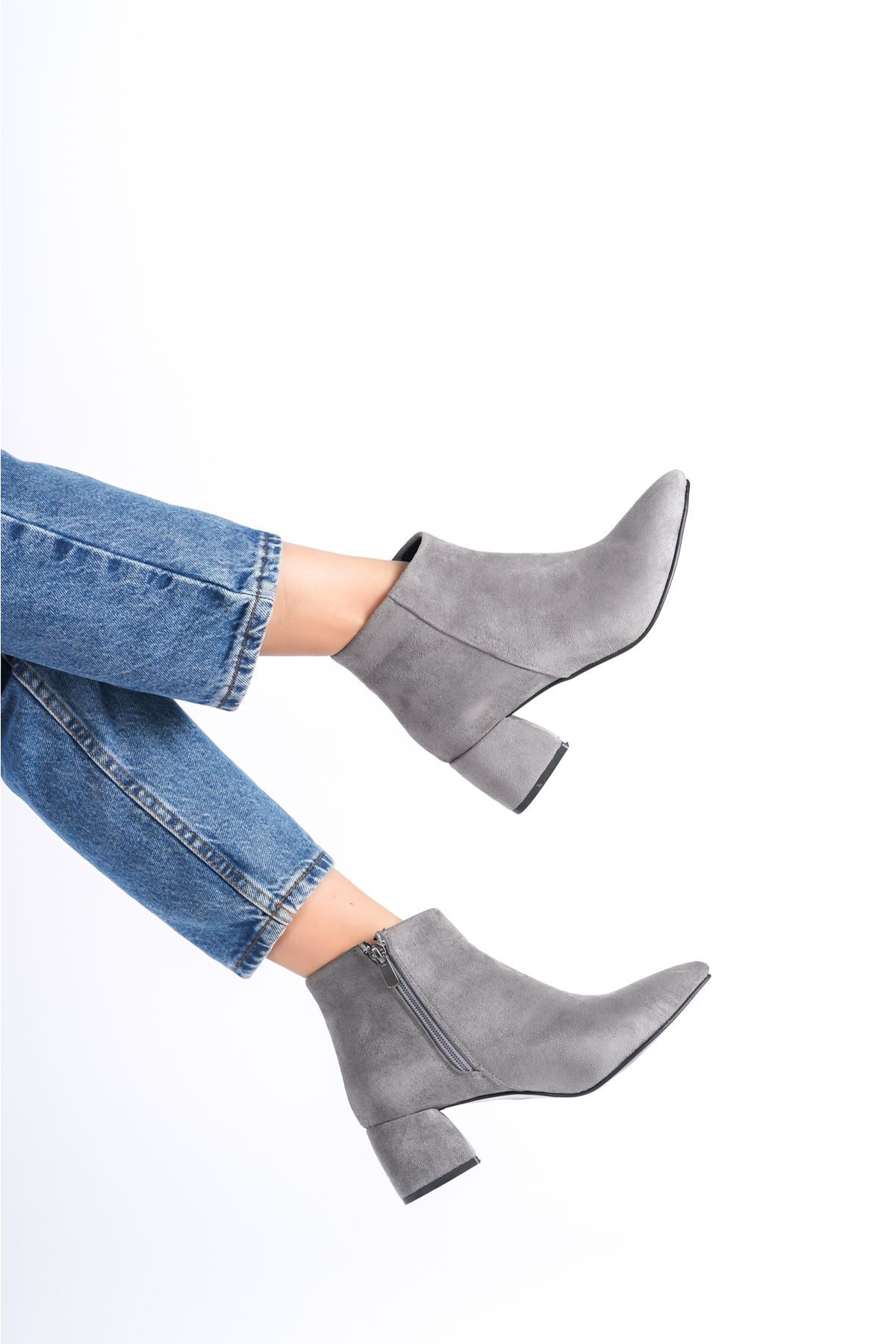 SELLA SHOES 901 Gray Suede Short Ankle Boots Trendyol
