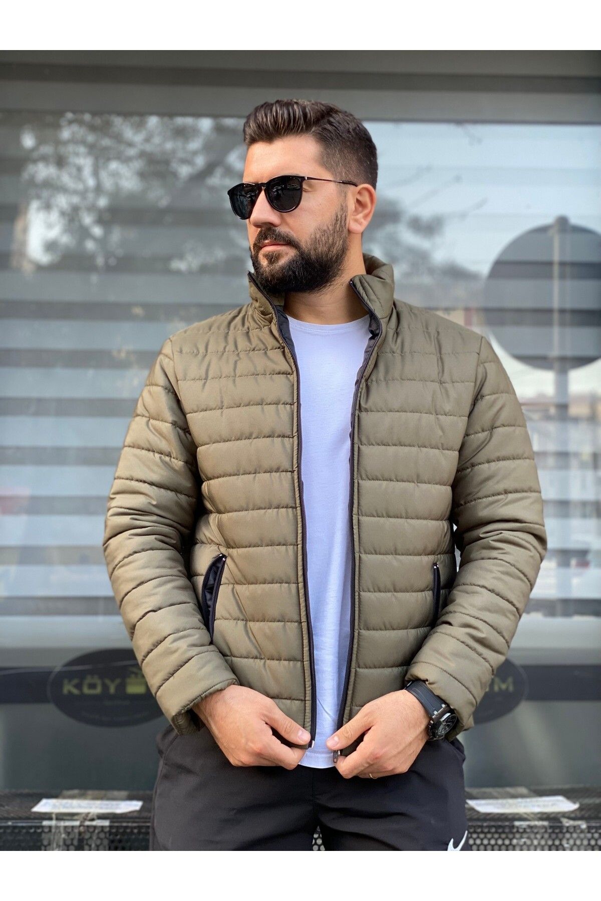 MEYASU Men s Khaki Waterproof Zippered Puffer Jacket Trendyol