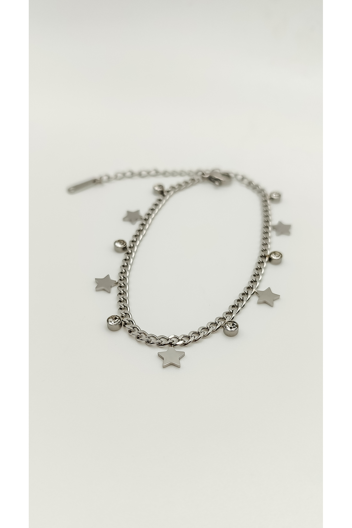 Yıldız Desenli Zirkon Taşlı Zincir 316l Çelik Bileklik