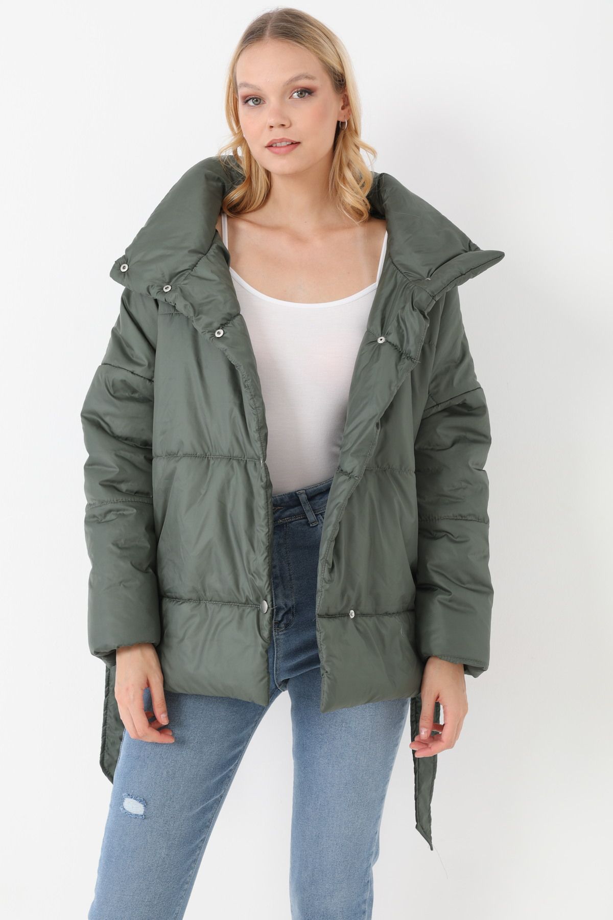 Montland Women s Khaki Padded Lined Waterproof Wind Resistant Oversize Bomber Jacket Coat Parka
