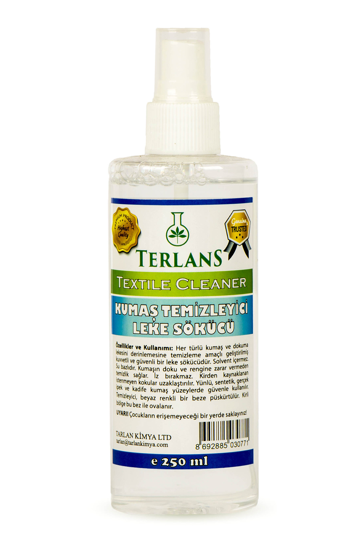 Terlans Tekstil Kumaş Döşeme Spor Ayakkabı Koltuk Halı Temizleyici Ve Leke Sökücü 250 ml Textile Cleaner