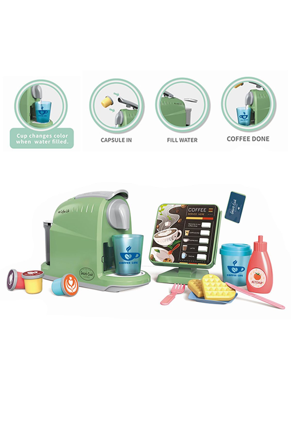 YILDIRIM OYUNCAK-Toy Coffee Machine Set with Order Screen - Toy Coffee Machine with Sound and Light 2