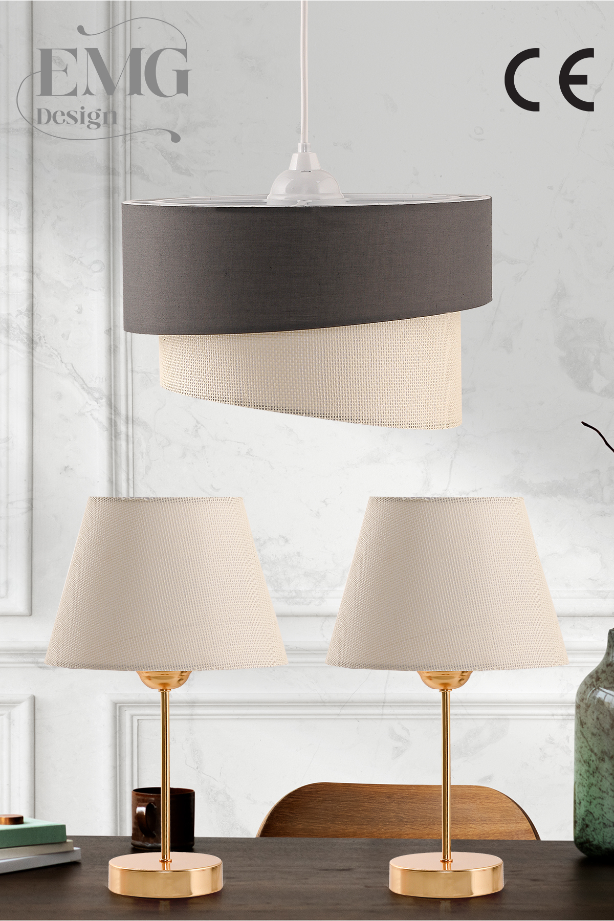Fabric Galaxy Modern Cake Single And 2-Li Gold Lampshade Set GalaxiSet