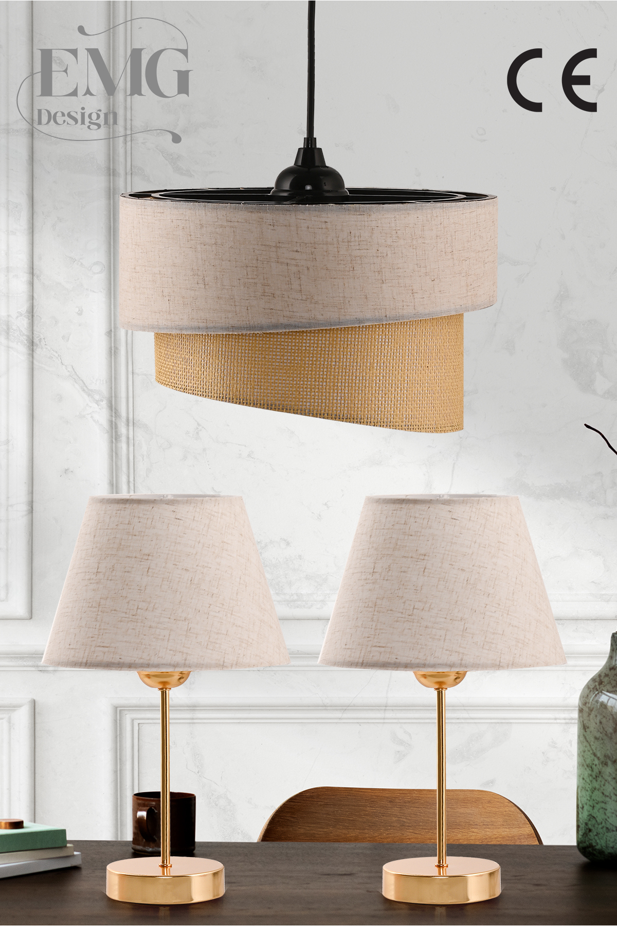 Fabric Galaxy Modern Cake Single And 2-Li Gold Lampshade Set GalaxiSet