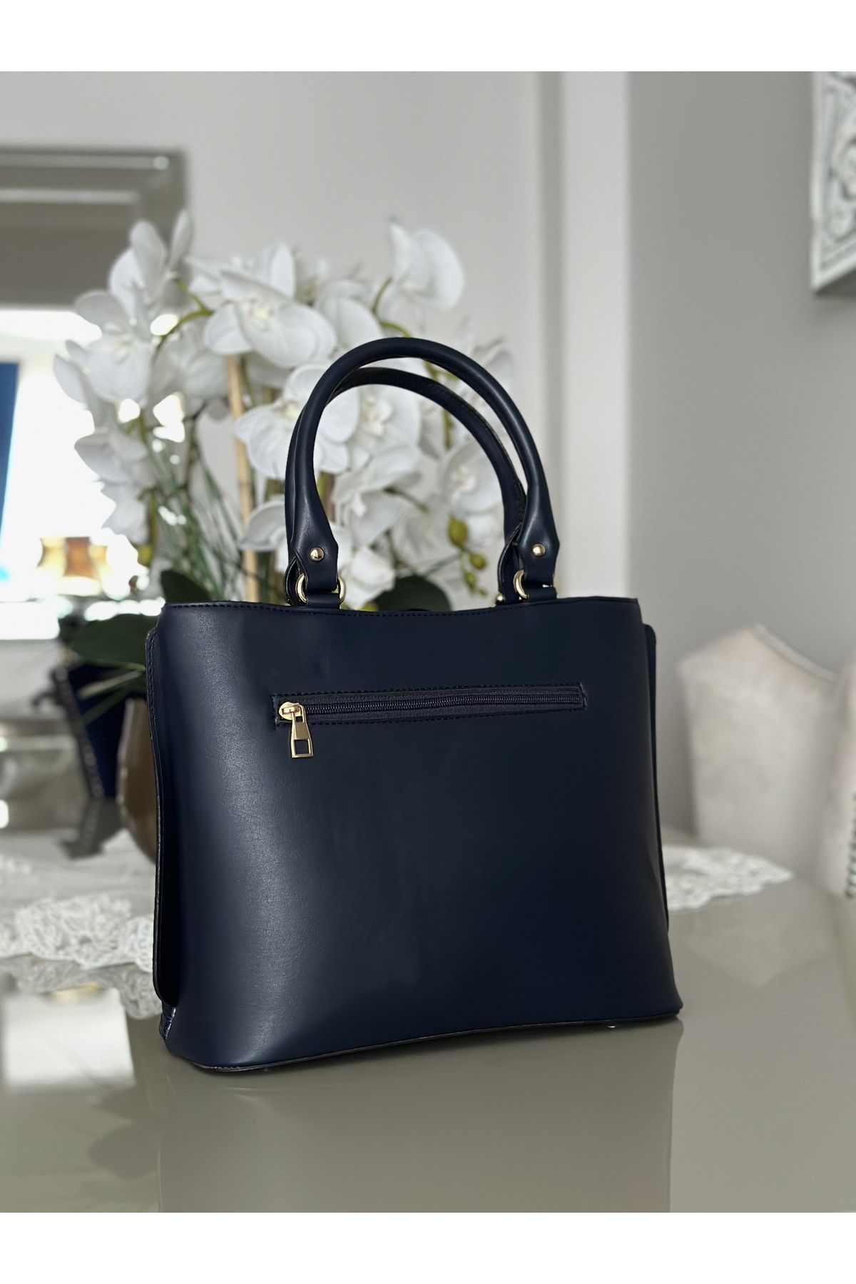 Dark blue leather bag clearance