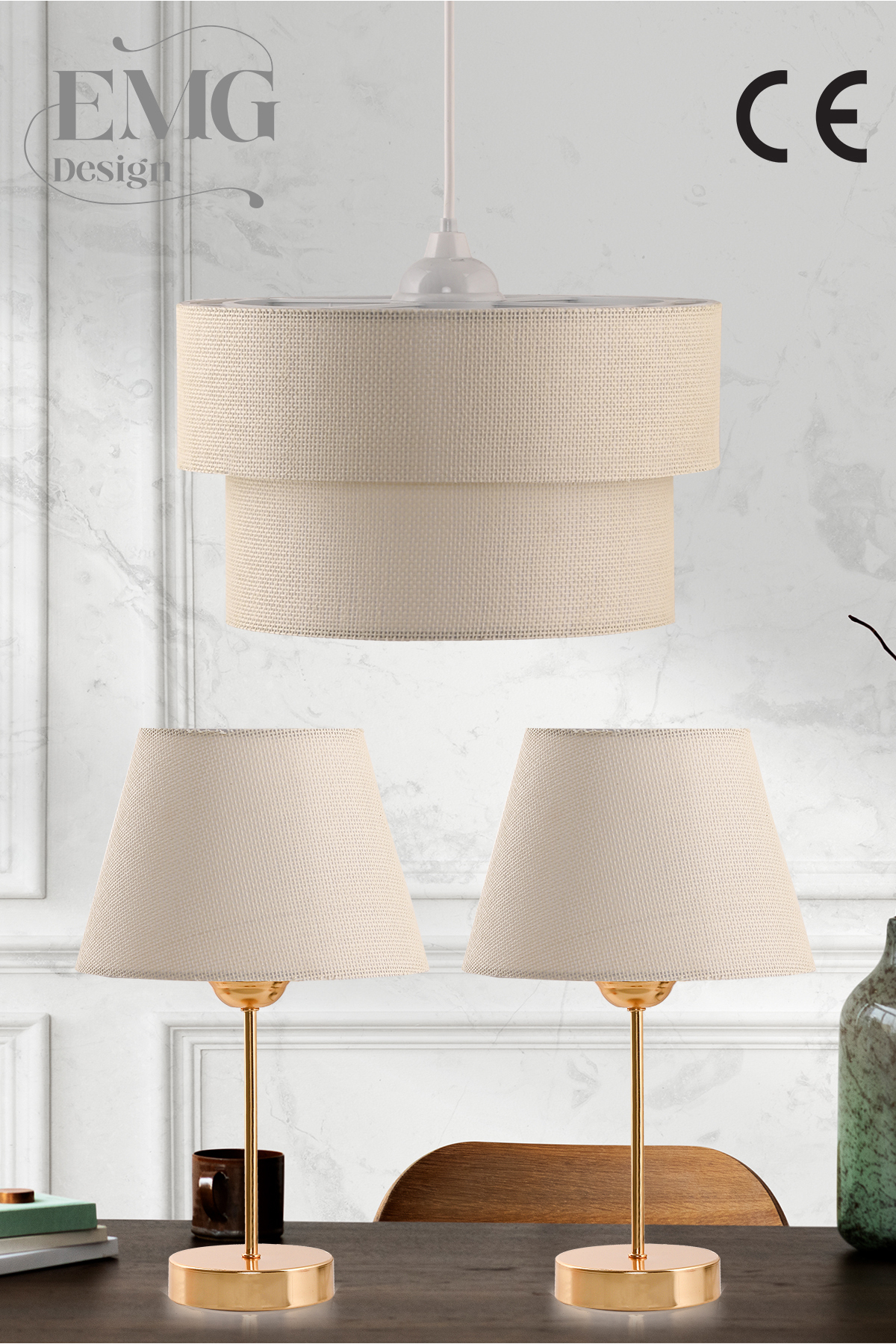3-Piece Set Lampshade on Chandelier and Nightstand