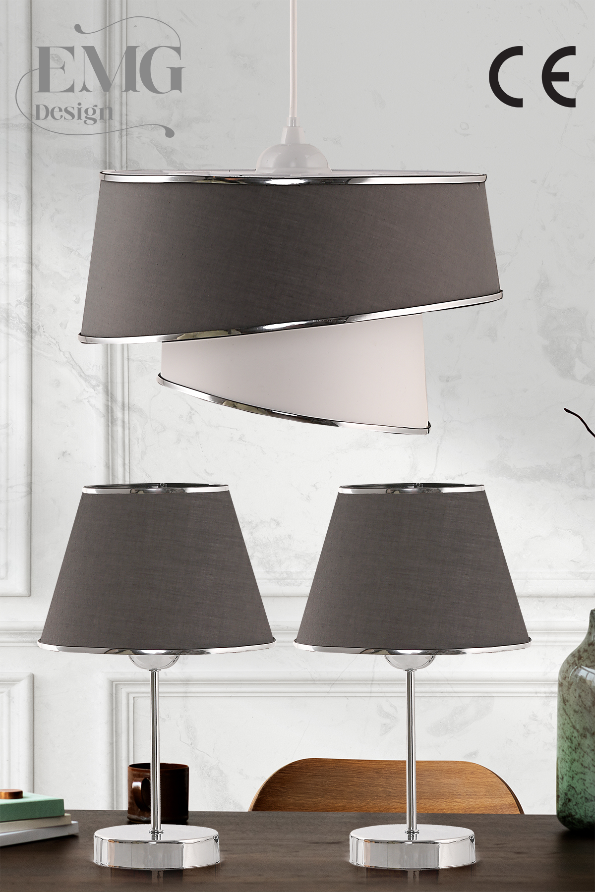 Fabric Magnolia Modern Single Chandelier and 2-Li Lampshade Set