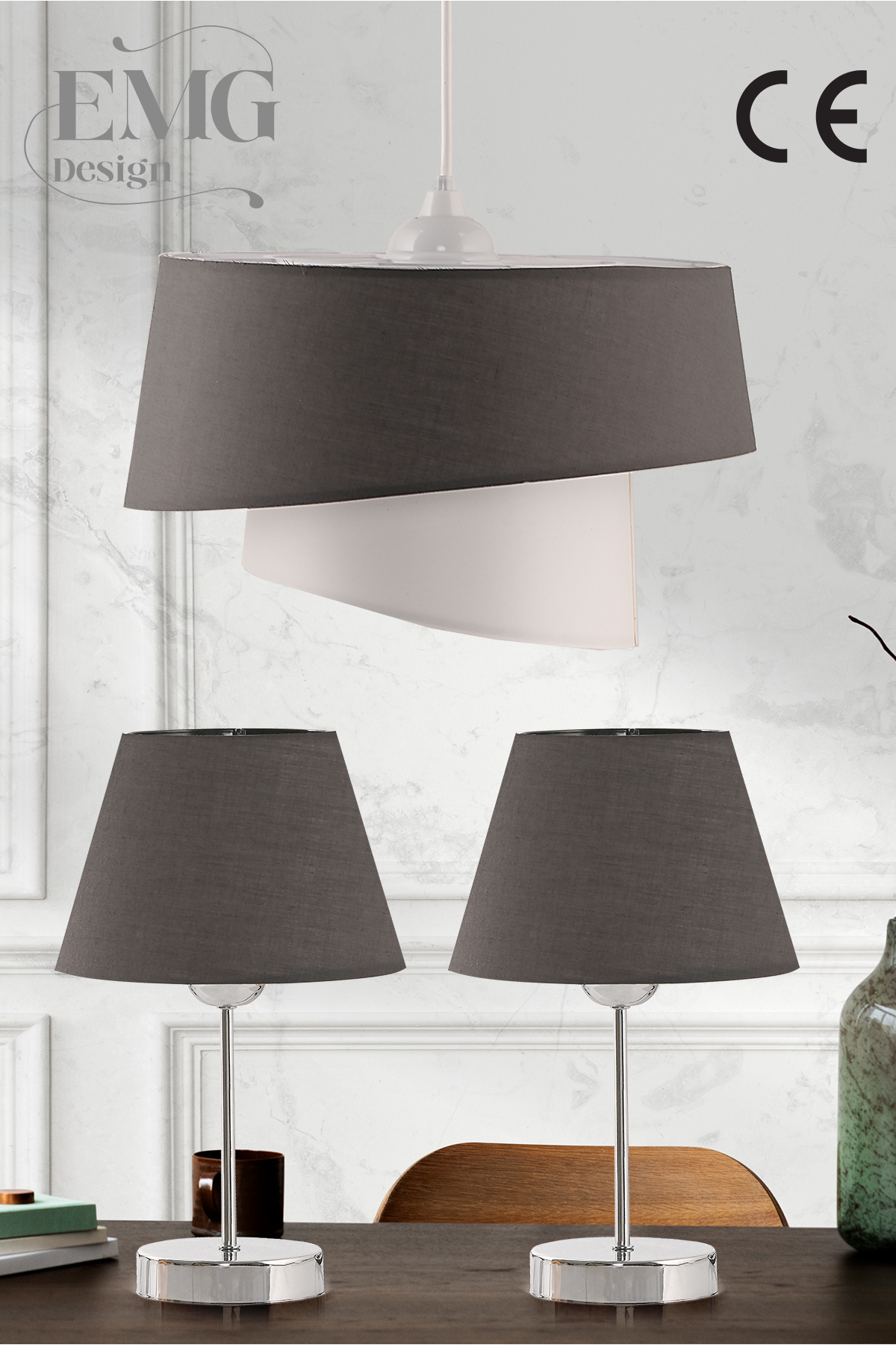 Fabric Magnolia Modern Single Chandelier and 2-Li Lampshade Set
