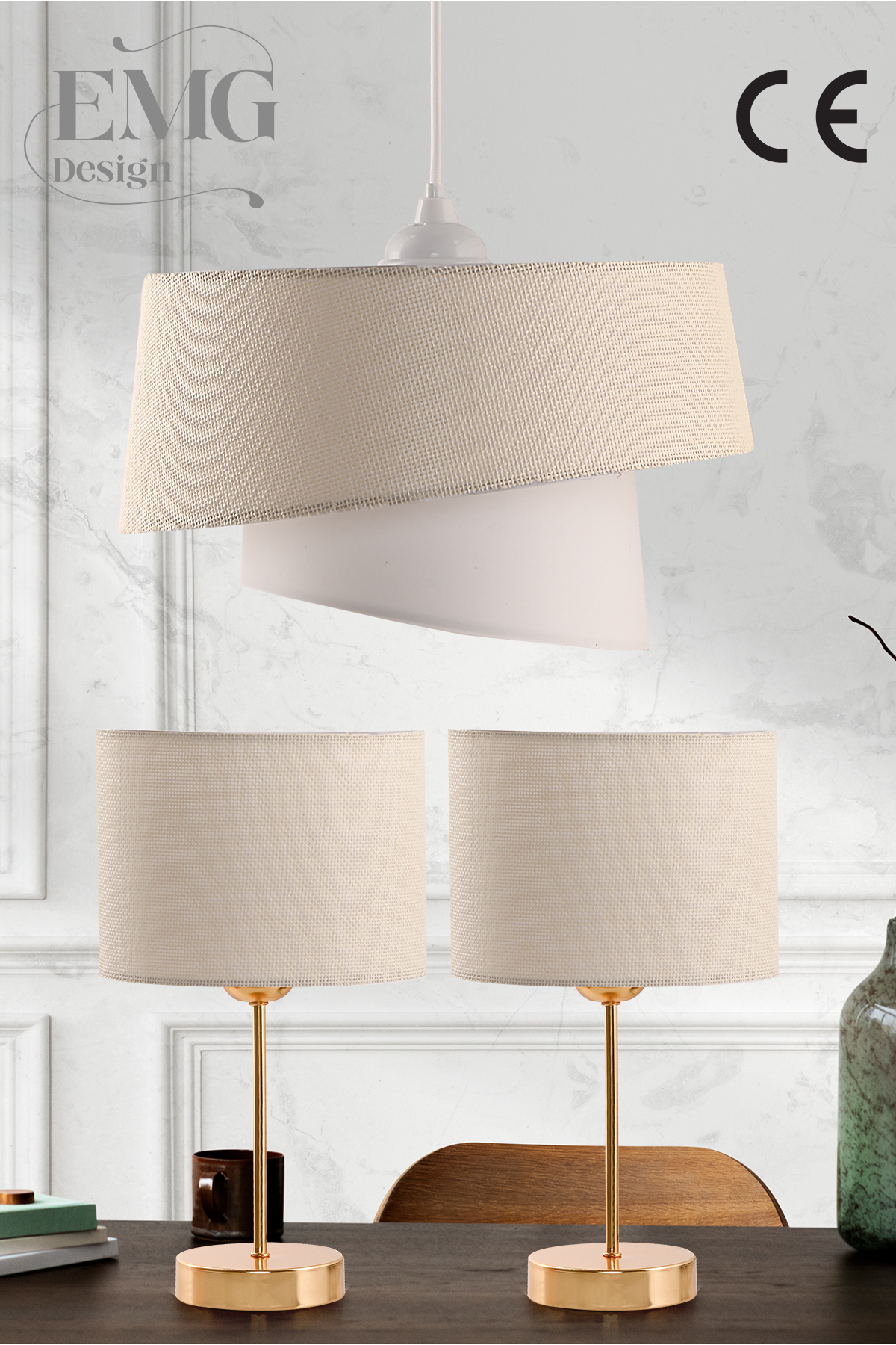 Fabric Magnolia Modern Single Chandelier and 2-Li Lampshade Set