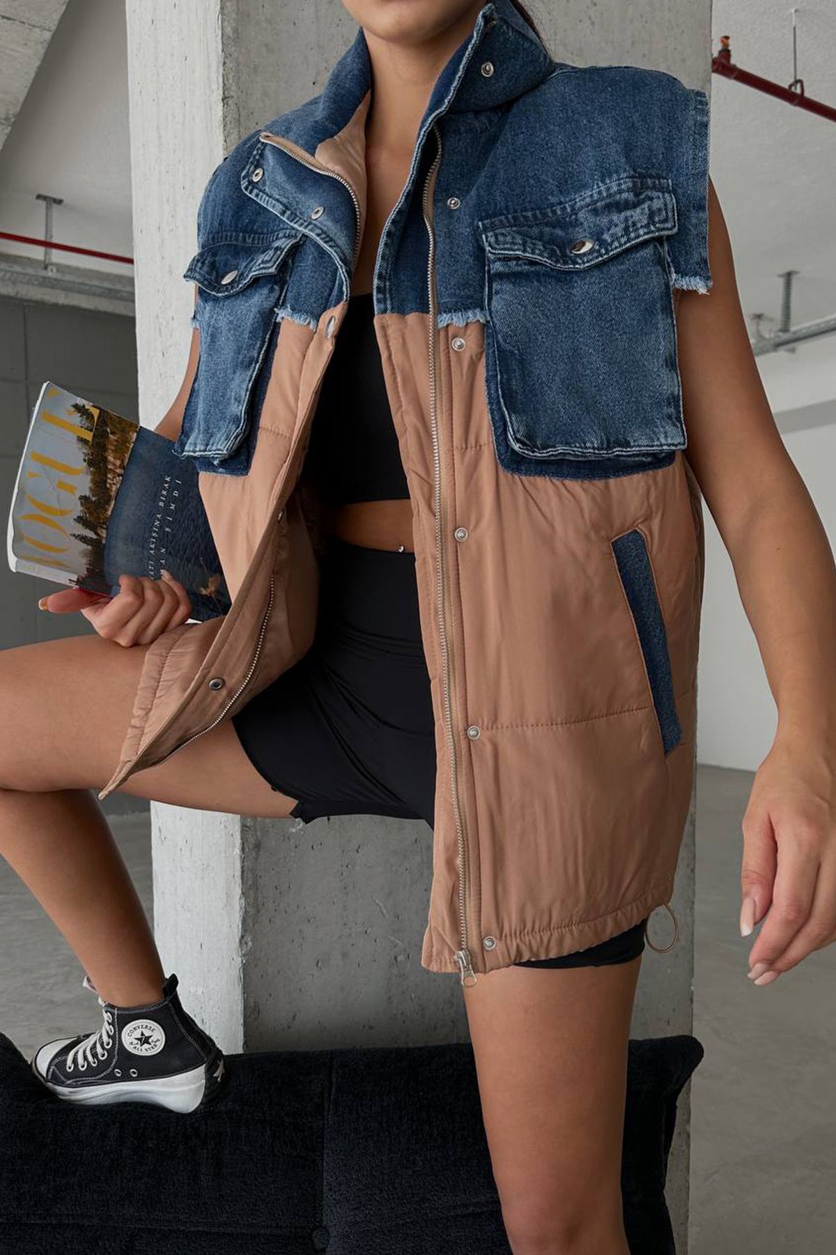 Denim cheap puffer vest