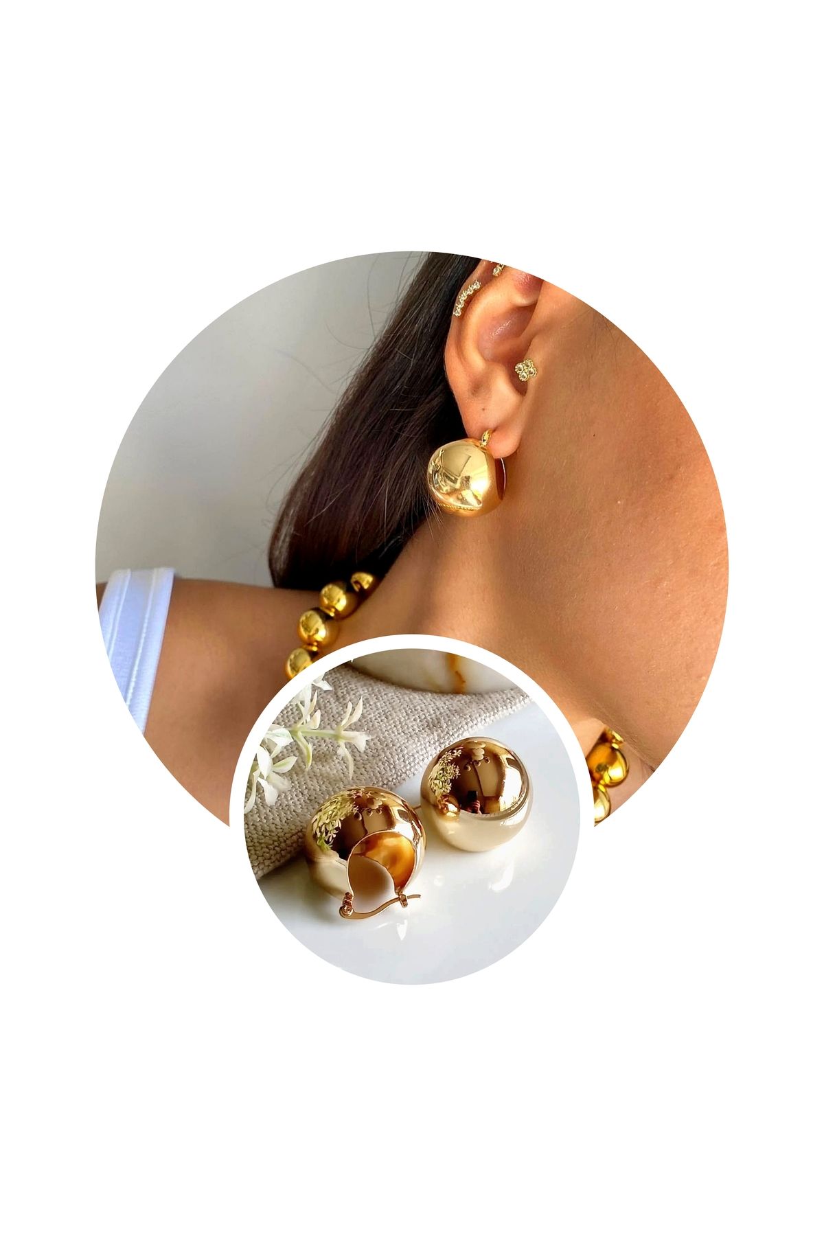 Large gold top ball earrings