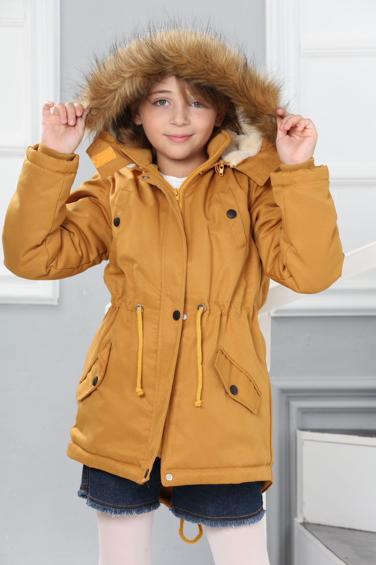 Girls yellow top winter coat