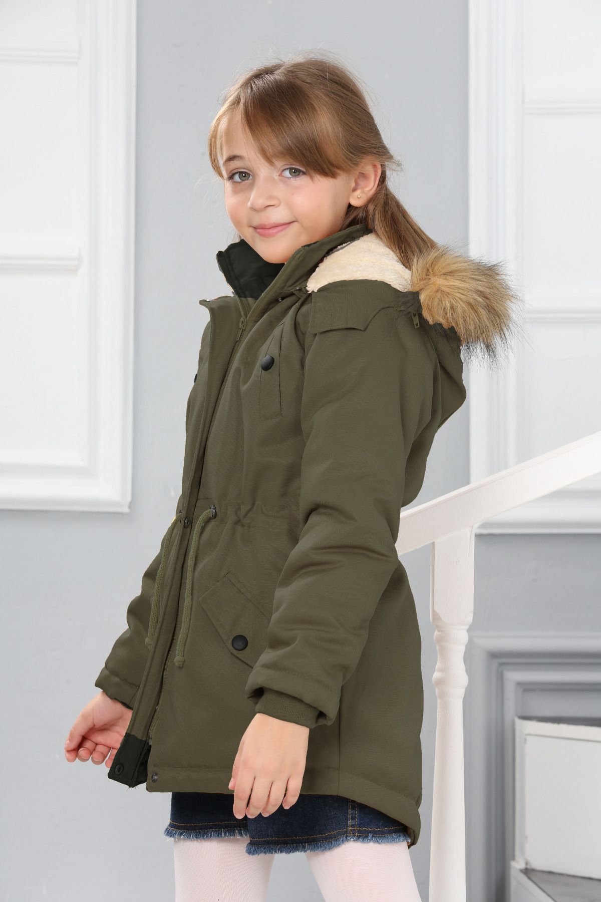 Wild Flower Hooded Long Girl s Winter Coat with Fleece Inside
