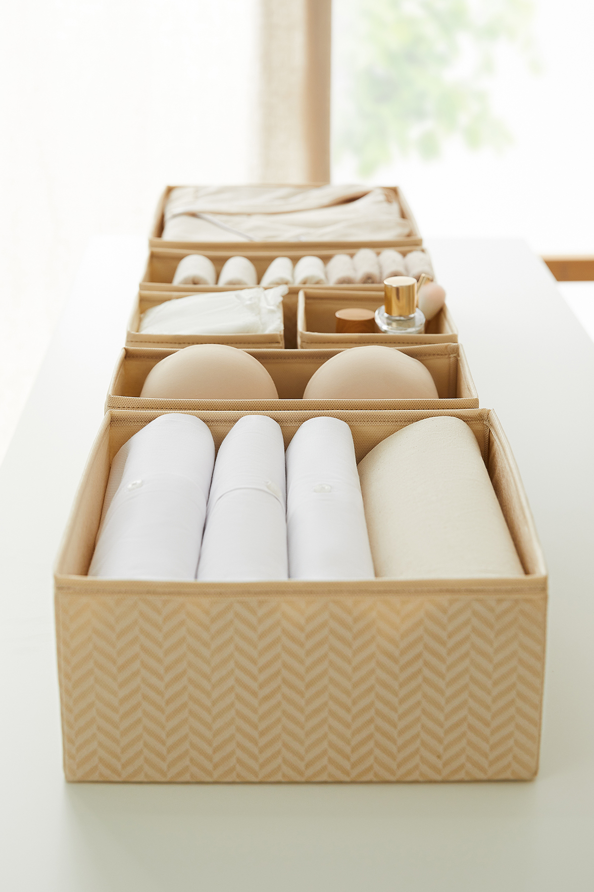 Ocean Home Textile 6'lı Bej Çekmece İçi Dolap Çamaşır Düzenleyici Çocuk Odası Katlanır Saklama Kutusu Organizer Set fotoğrafı 5 (önizleme)