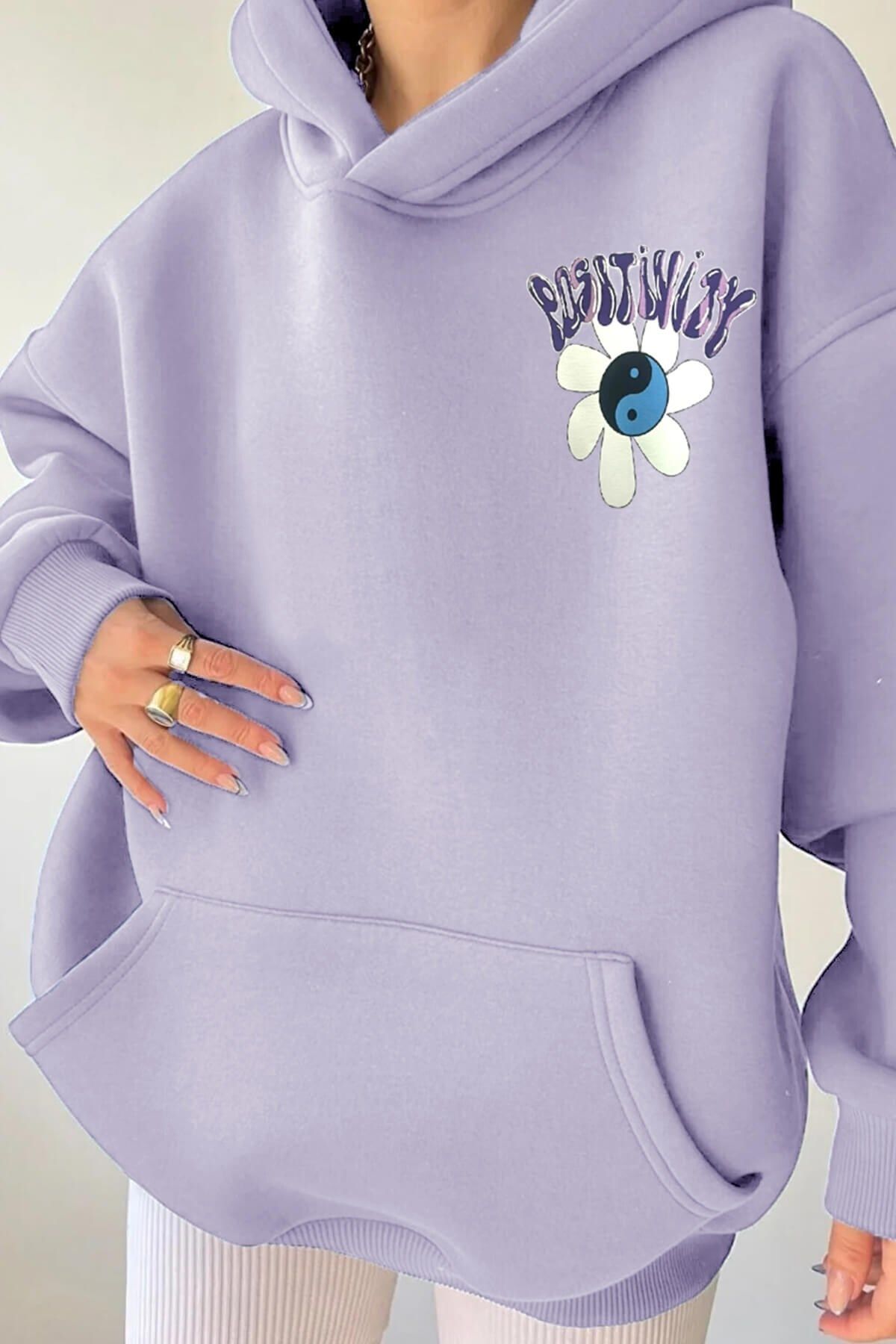 celestial sun moon Women s Lilac Positivity 3 Thread Charm Hooded