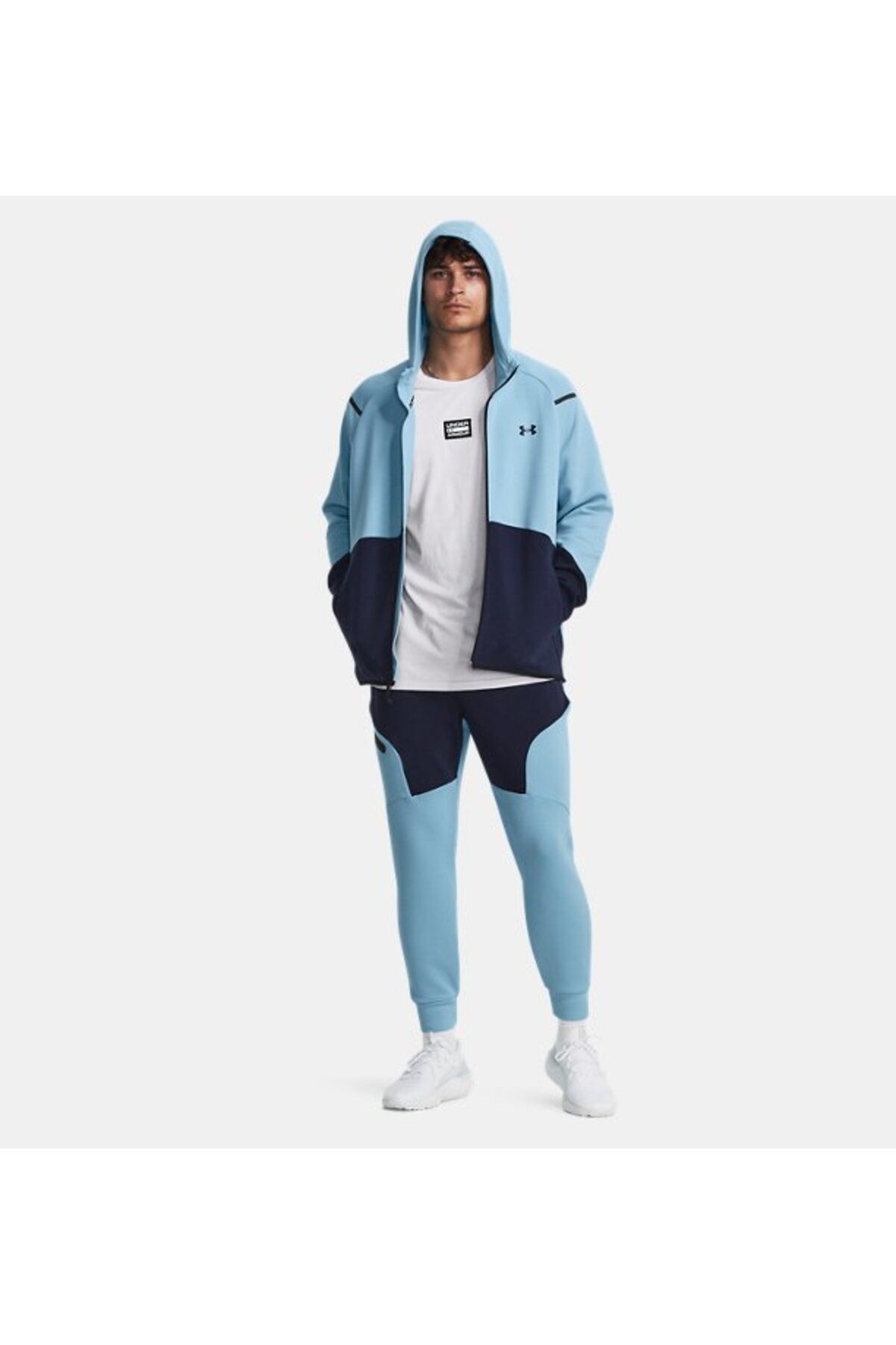 سویشرت ورزشی آبی مردانه پشم گوسفند غیرقابل توقف با زیپ اندازه کامل Under Armour