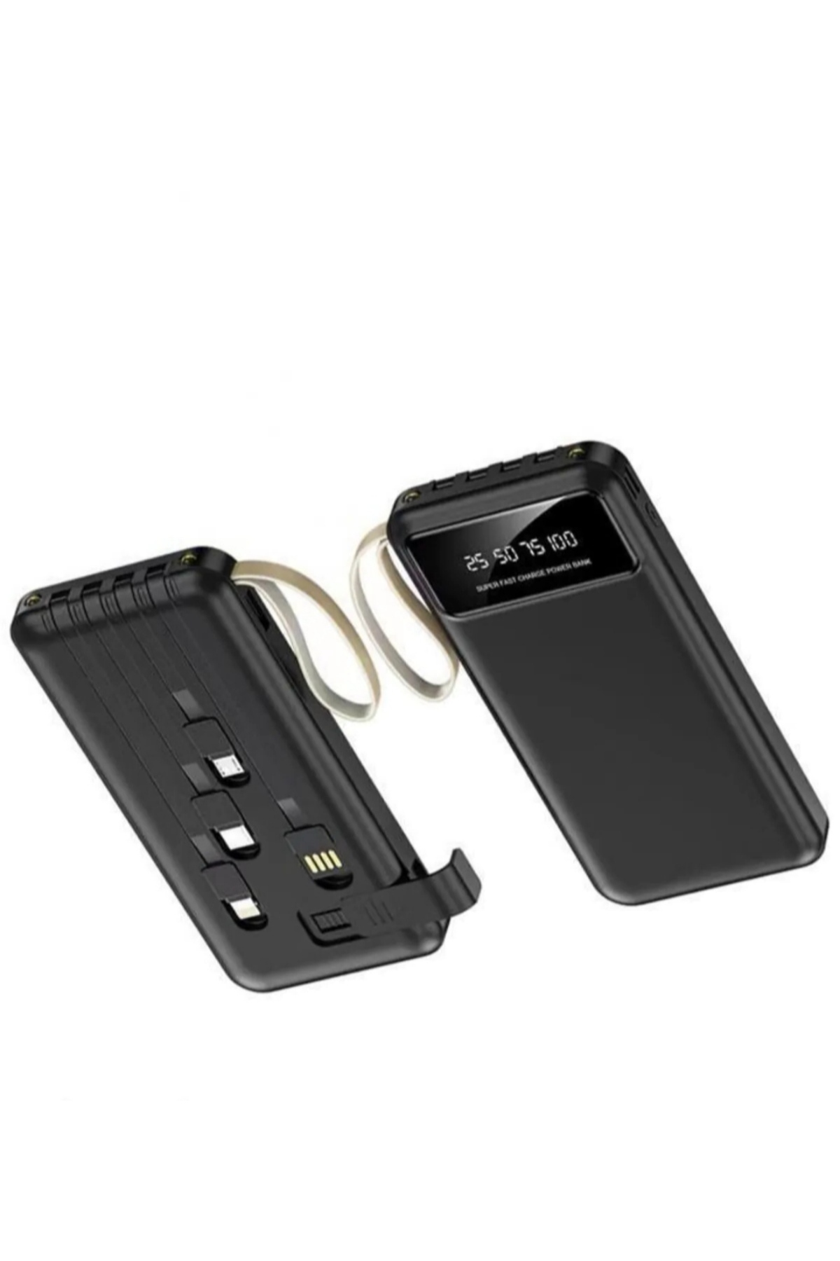 Dijital Göstergeli 10000 mah Dahili Çoklu Kablolu Powerbank siyah taşınabilir Şarj Cihazı 2