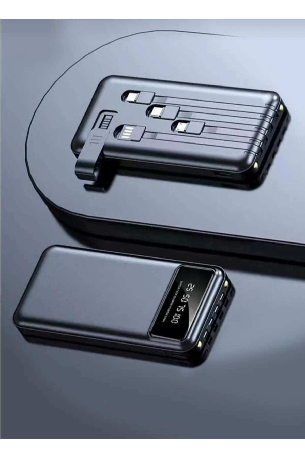 Dijital Göstergeli 10000 mah Dahili Çoklu Kablolu Powerbank siyah taşınabilir Şarj Cihazı 3