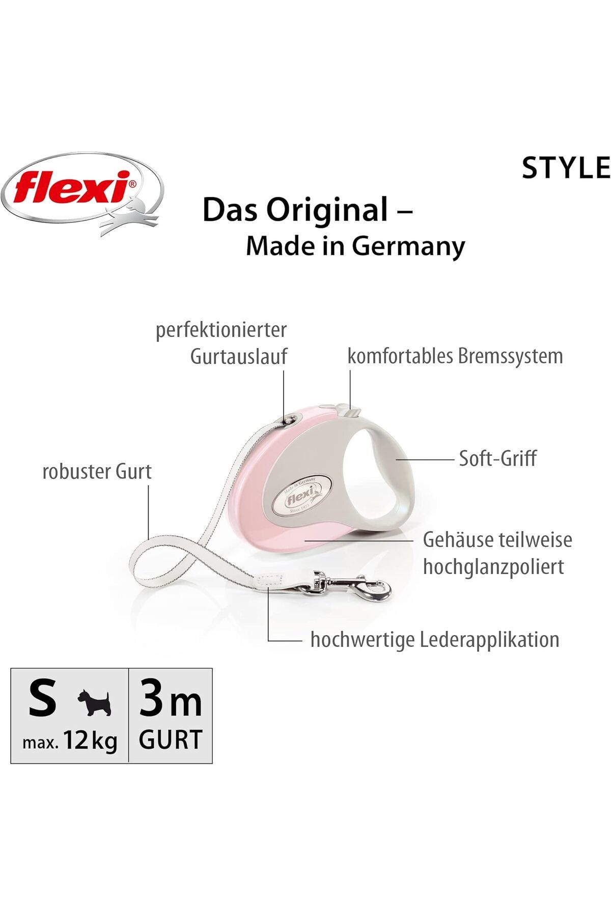 Flexi-Steyle Automatic Pink Strip Walking Small 3 Meters 3