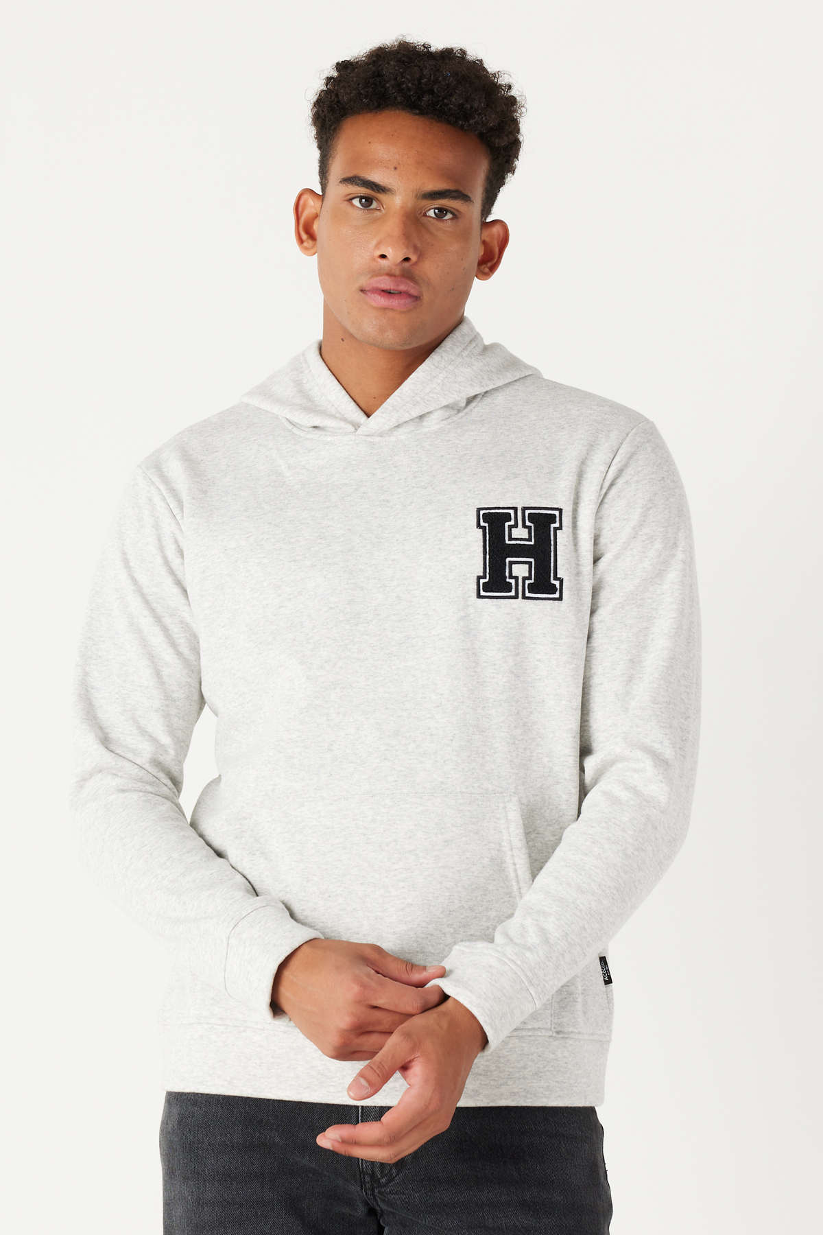 Erkek Gri Melanj Standart Fit Normal Kesim Içi Polarlı Içi Polarlı Kapüşonlu Sweatshirt