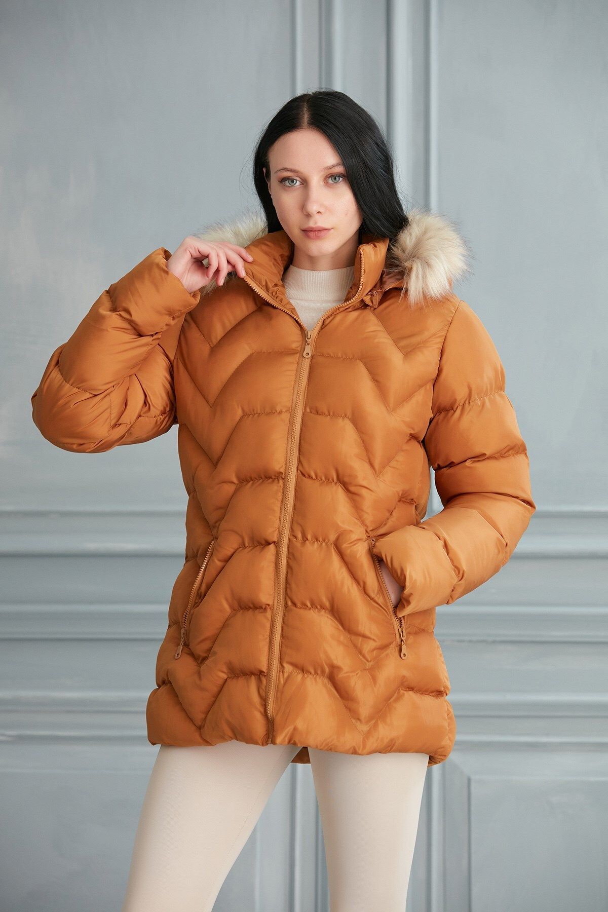 Tan coat with fur hood store