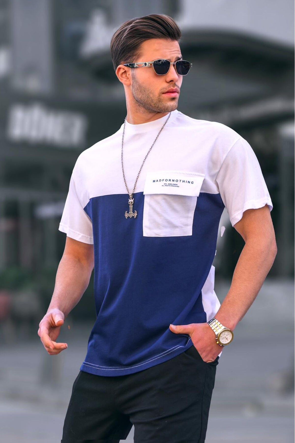 تی شرت یقه خدمه جیب دار آستین کوتاه مردانه مدمکست Madmext (ساخت ترکیه)