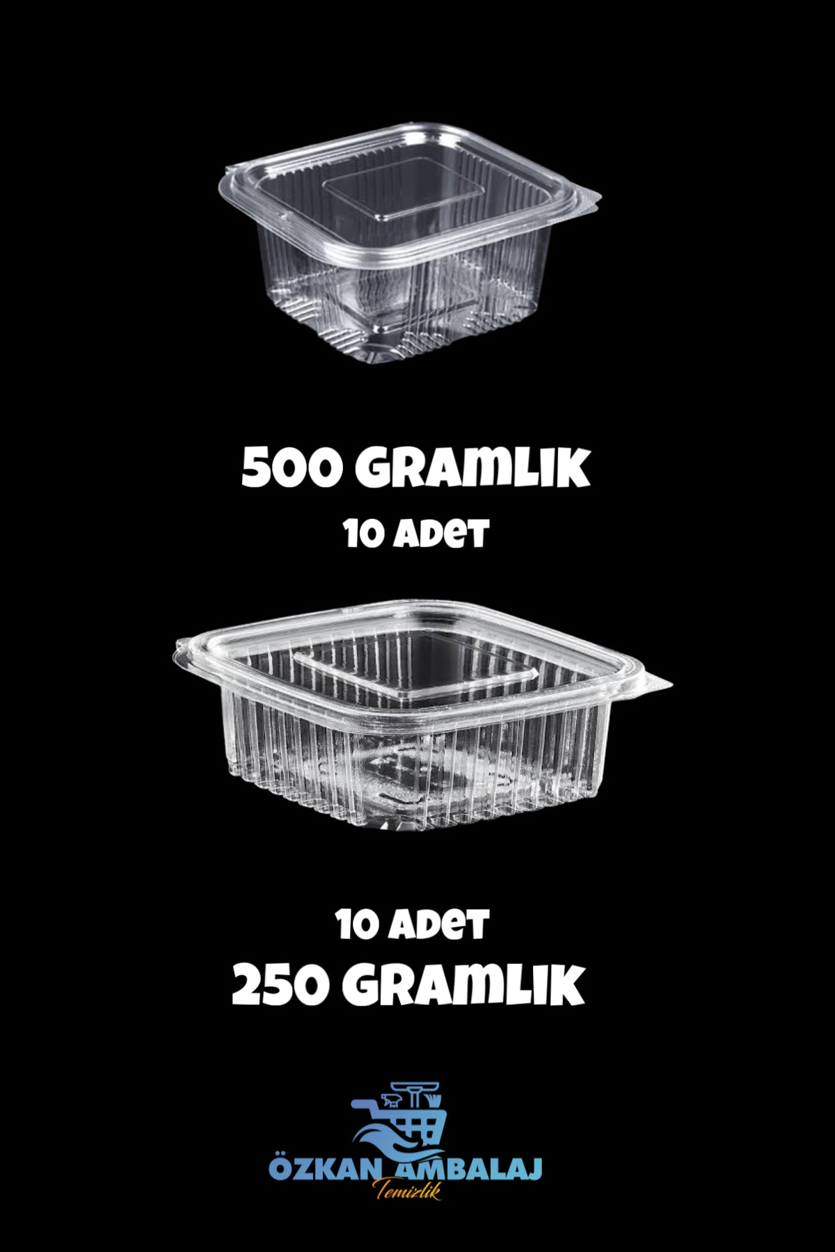 Özkan Ambalaj Temizlik Kullan At Sızdırmaz Şeffaf Buzdolabı Saklama Kabı 500 Gramlık 10 Adet 250 Gramlık 10 Adet