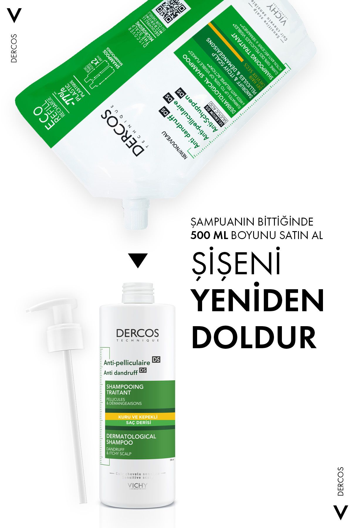 Vichy-390 ml Double Effect Shampoo Special for Dry Scalp Anti-Dandruff and Repetitive Dandruff 8