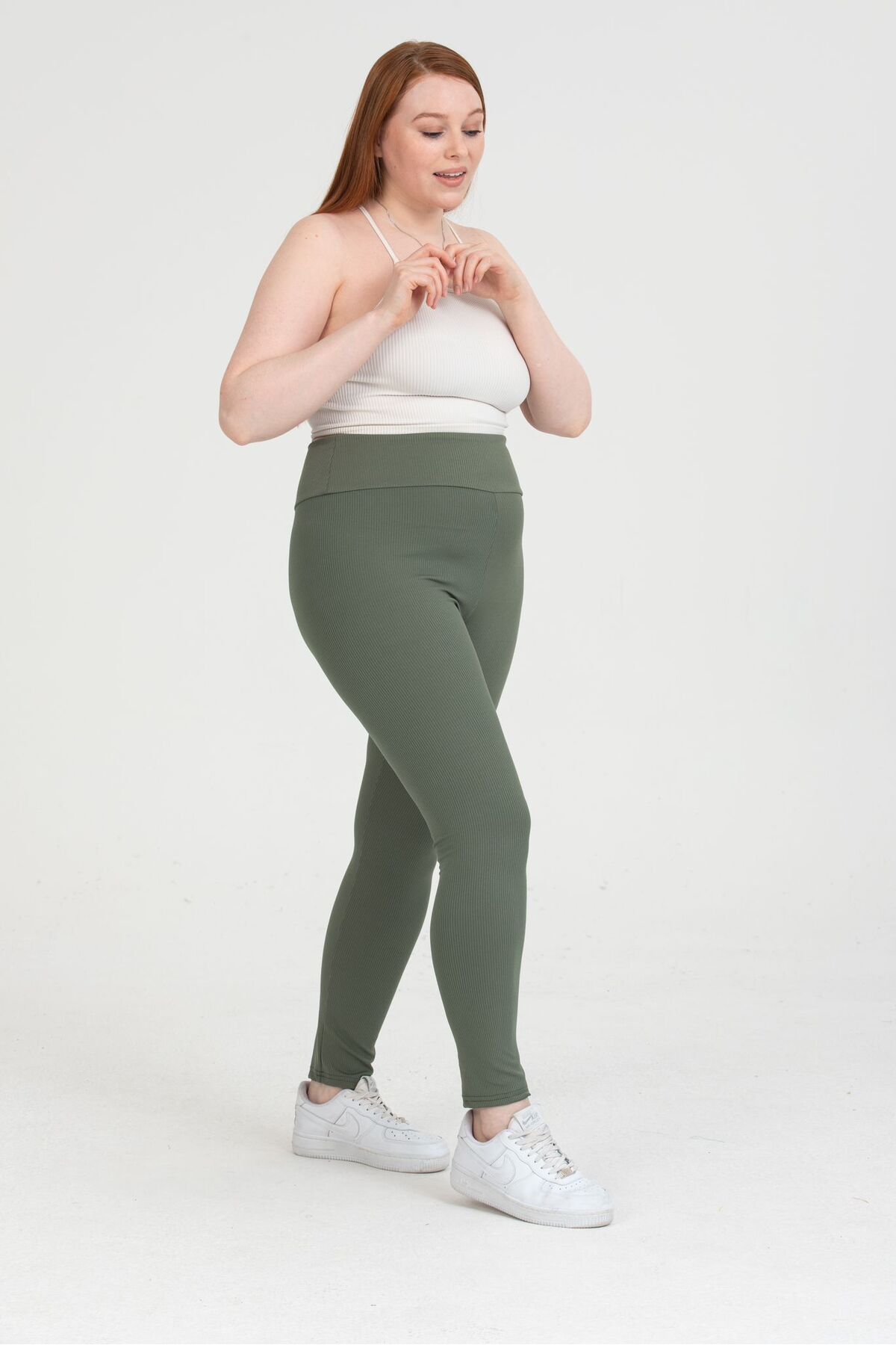 Genel Markalar TİGERSS kadın buyuk beden yüksek bel toparlayıcı şardonlu fitilli tayt