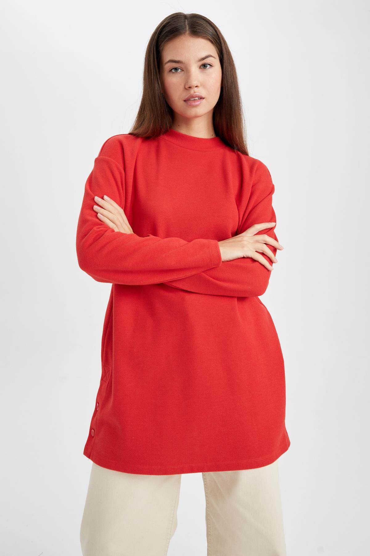 DeFacto-Regular Fit Crew Neck Selanik Fabric hosszú ujjú tunika 3