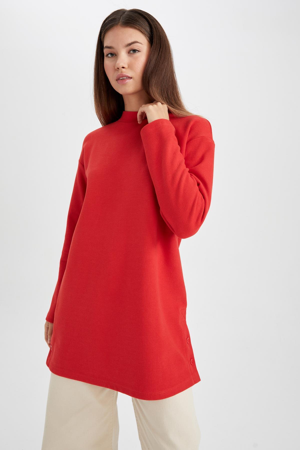 DeFacto-Regular Fit Crew Neck Selanik Fabric hosszú ujjú tunika 5
