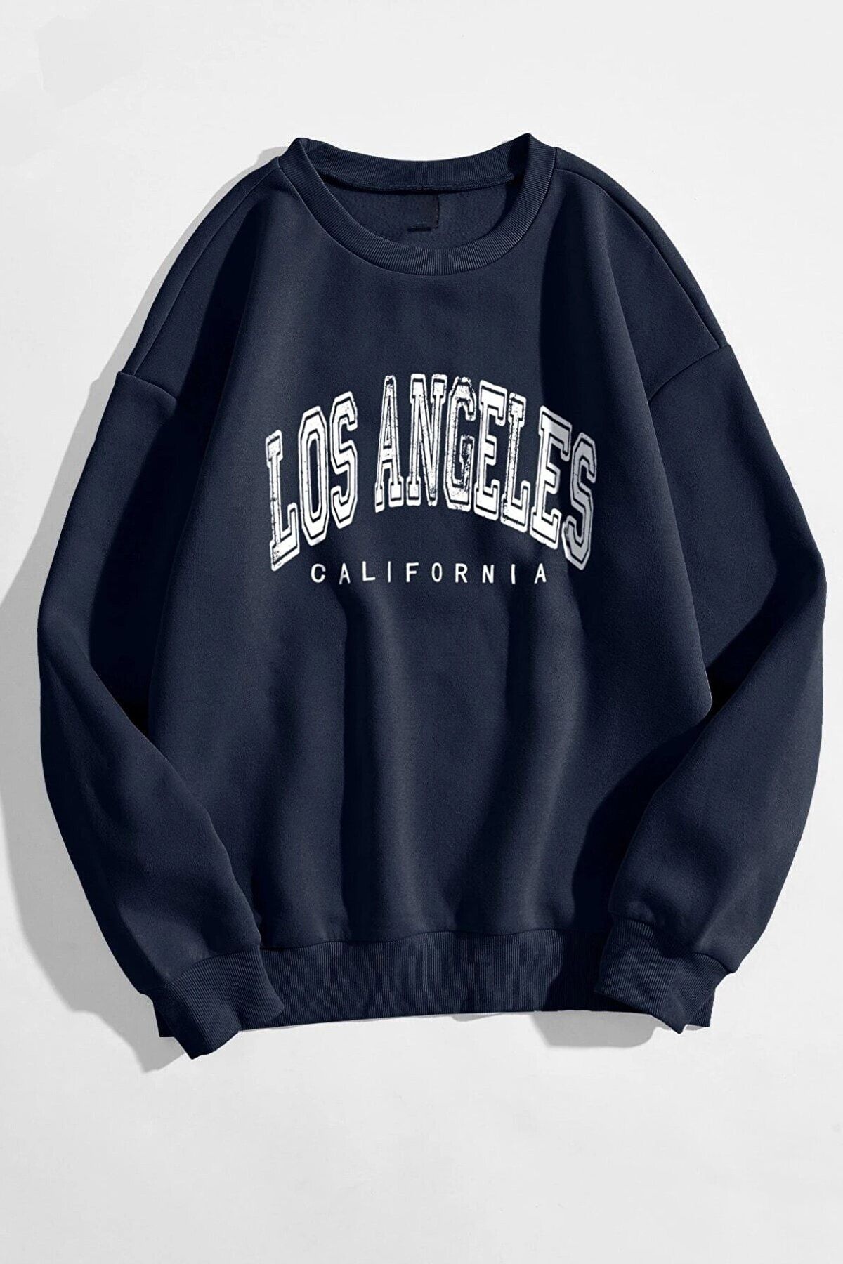 Trendseninle Women s Navy Blue Los Angeles Sweatshirt Trendyol
