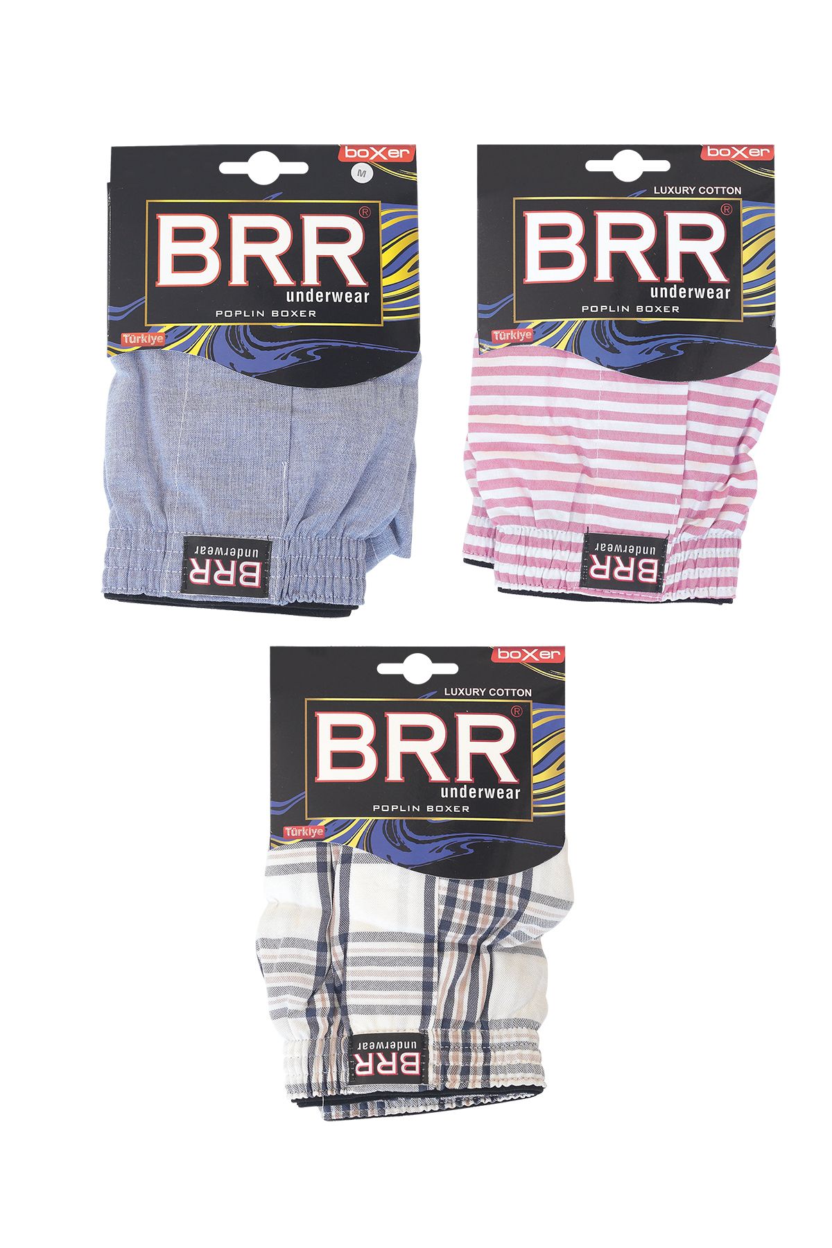 3’lü Paket Karışık Renk Pamuklu Poplin Boxer Şort - 4