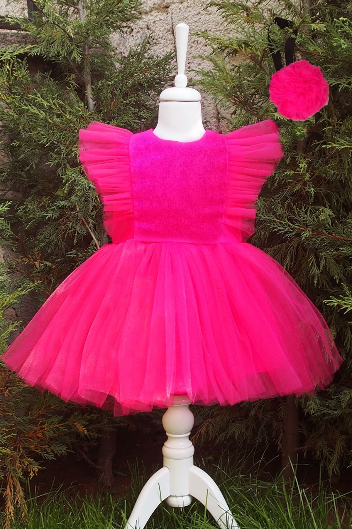 Shecco Babba-Rochie tutu fucsia cu detaliu din tul pentru fete Costum bandana Rochie aniversare 1