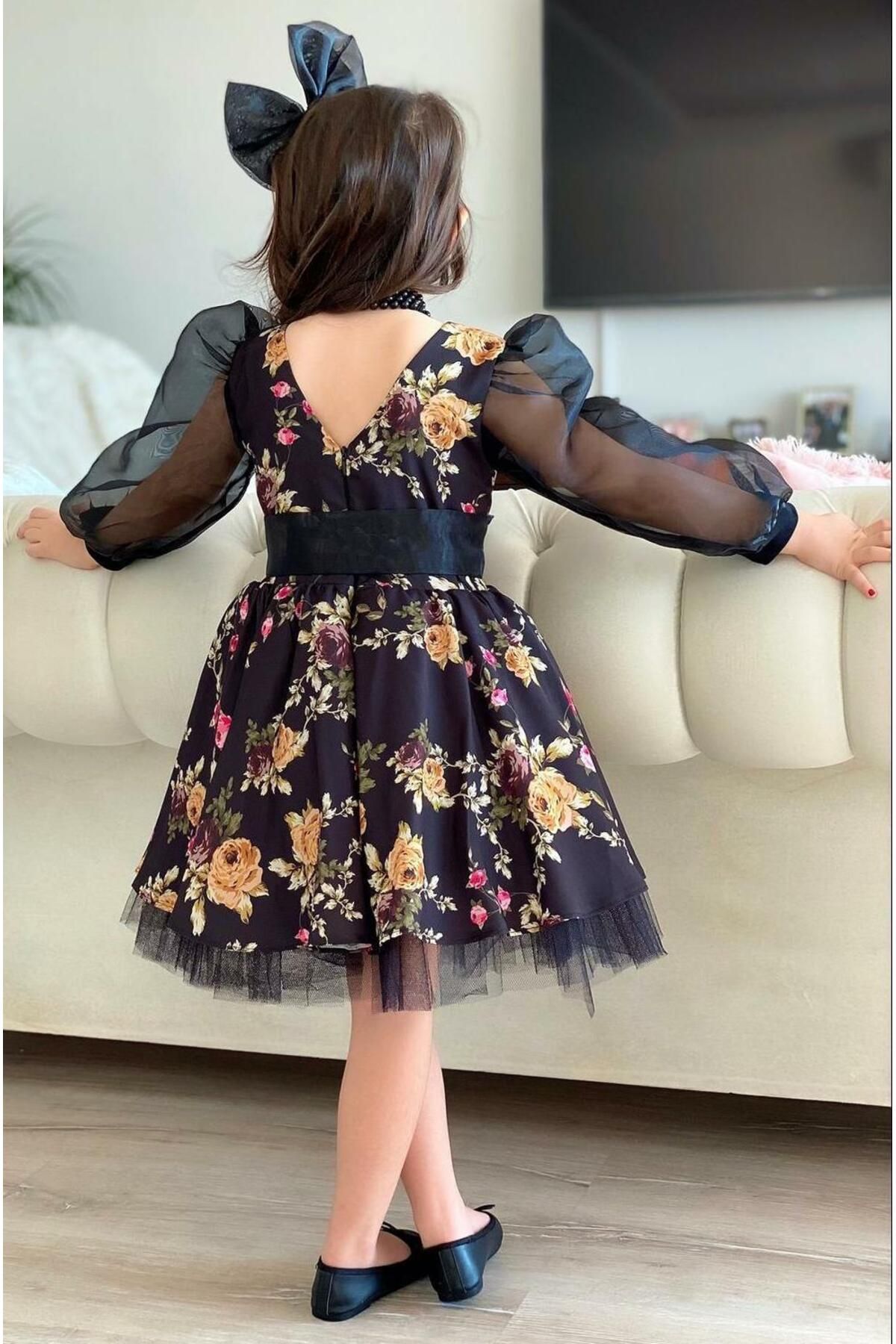 Riccotarz-Rochie tutu cu flori negre pentru fete 2