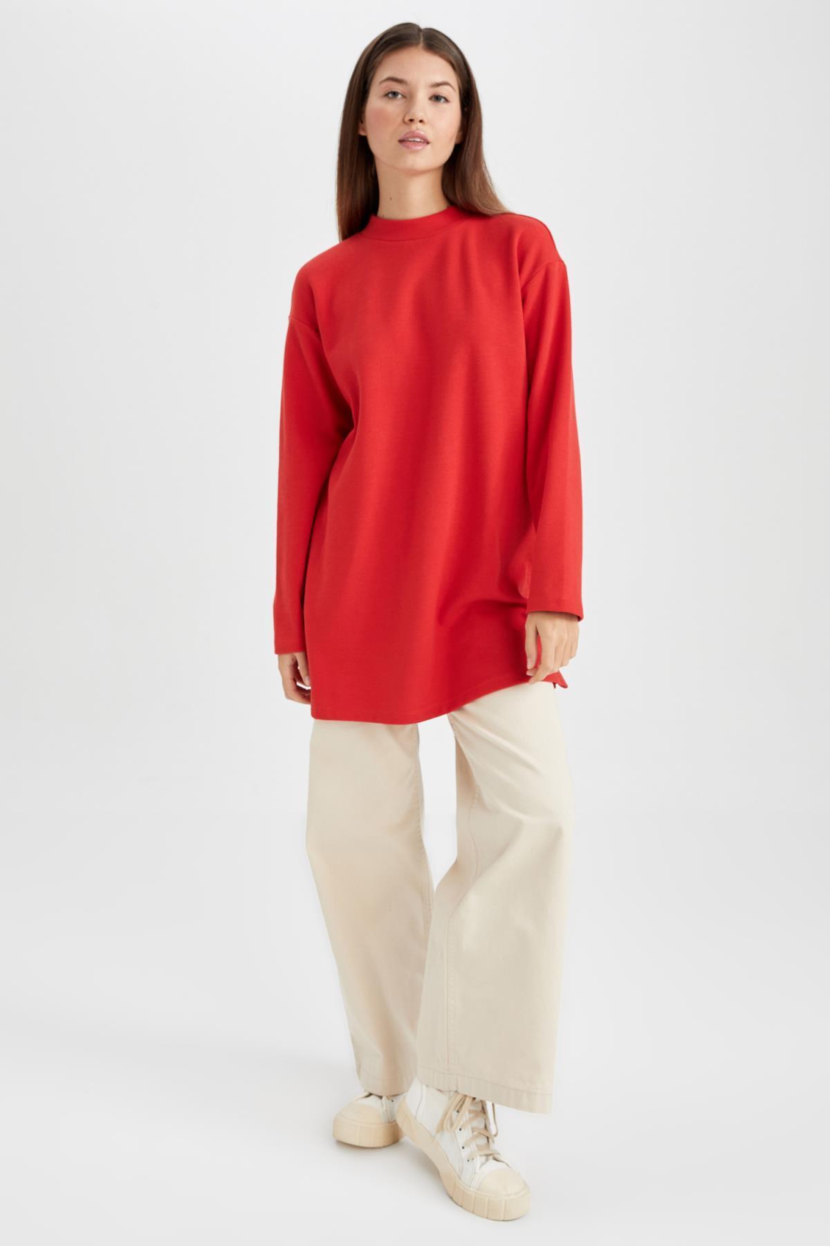 DeFacto-Regular Fit Crew Neck Selanik Fabric hosszú ujjú tunika 2