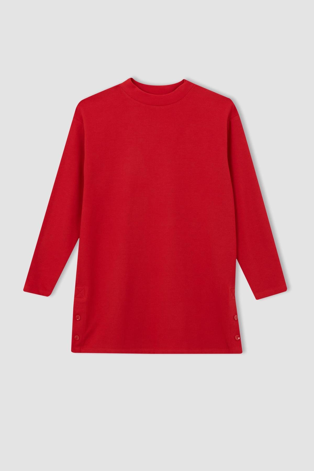 DeFacto-Regular Fit Crew Neck Selanik Fabric hosszú ujjú tunika 7
