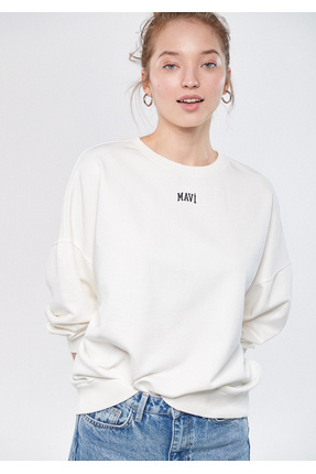 Mavi Logo Baskılı Beyaz Sweatshirt 1611602-80194