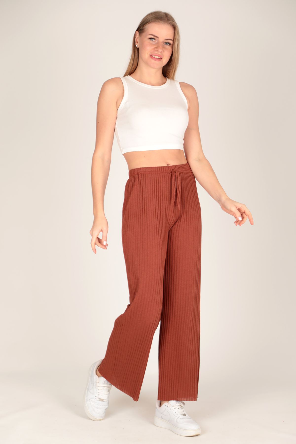 Rs Ramuni Pantaloni De Damă Cu Nervuri De Culoare Cărămidă - Pantaloni De Trening Confortabili De Zi Cu Zi Femeie - 36–43