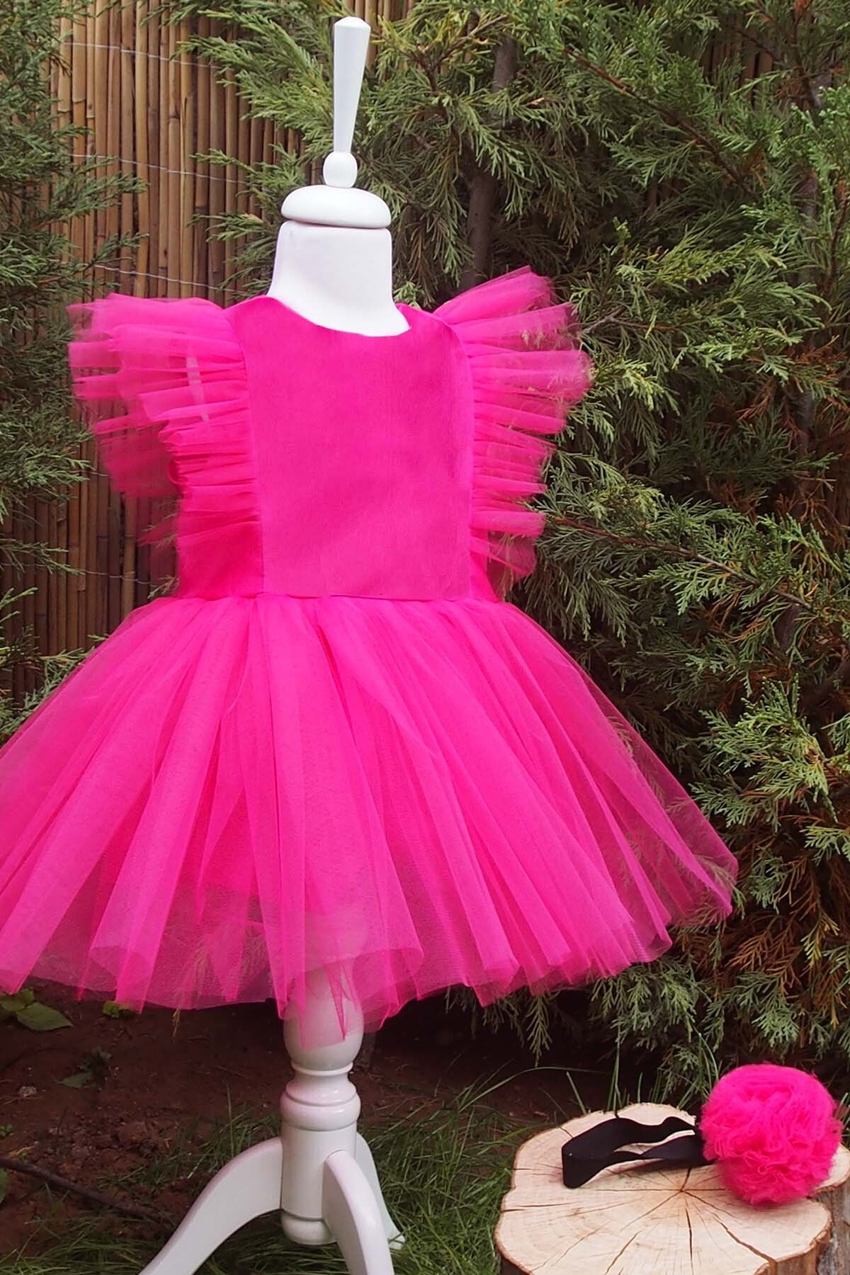 Shecco Babba-Rochie tutu fucsia cu detaliu din tul pentru fete Costum bandana Rochie aniversare 2