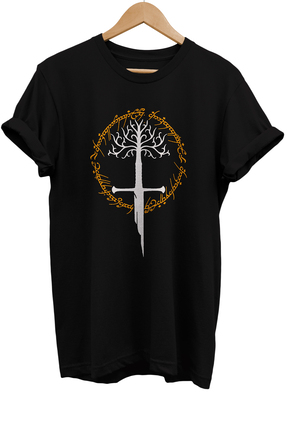 remonz Lotr Gondor Narsil Baskılı %100 Pamuk Oversize Siyah T-shirt