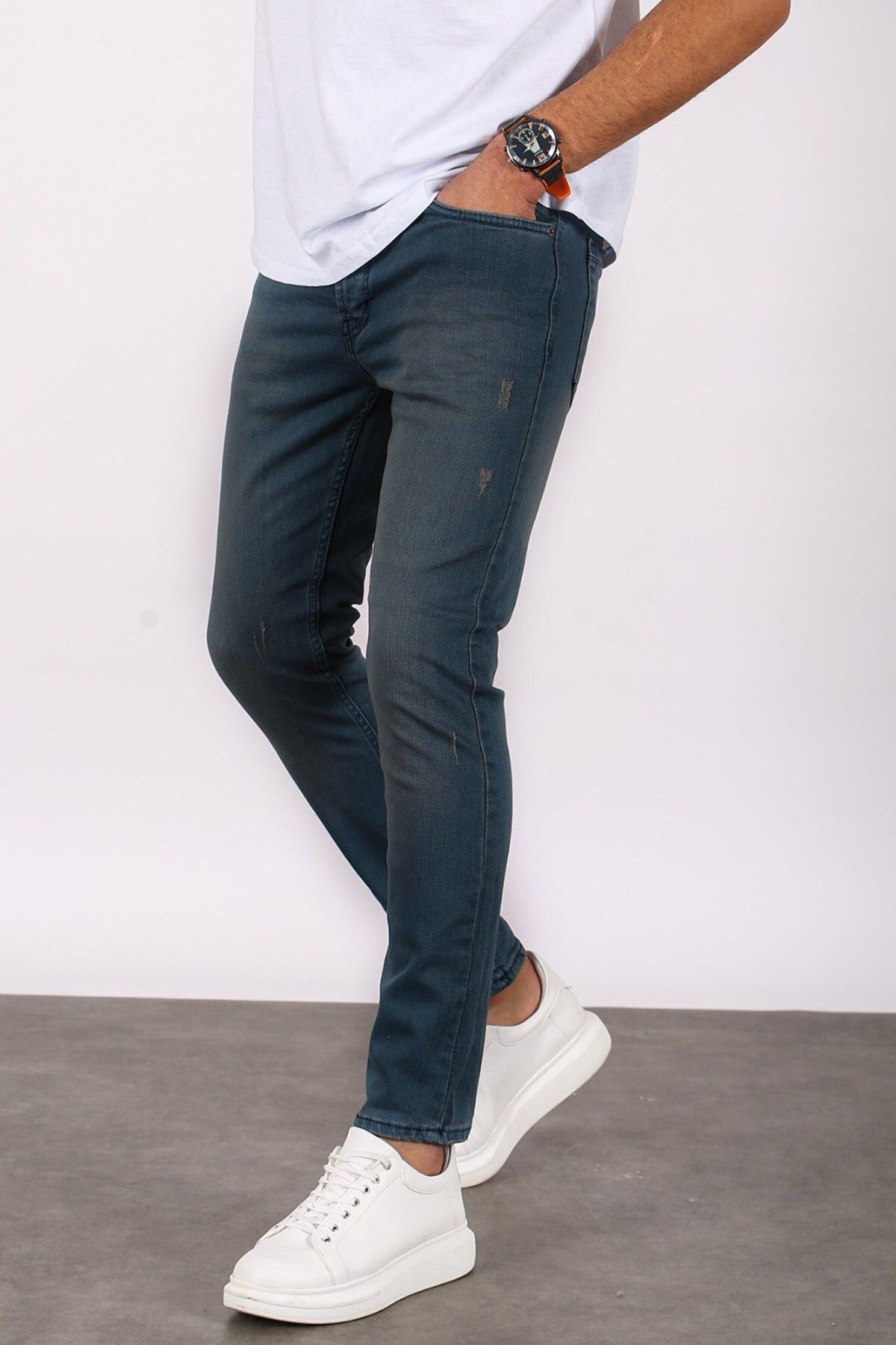 شلوار جین آبی لاجوردی جیب دار زیپ دار مدل اسکینی مردانه مدمکست Madmext (برند ترکیه)